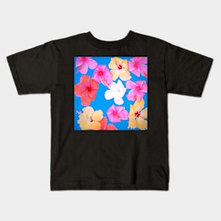 Colorful Hibiscus Floating in a Pool Kids T-Shirt